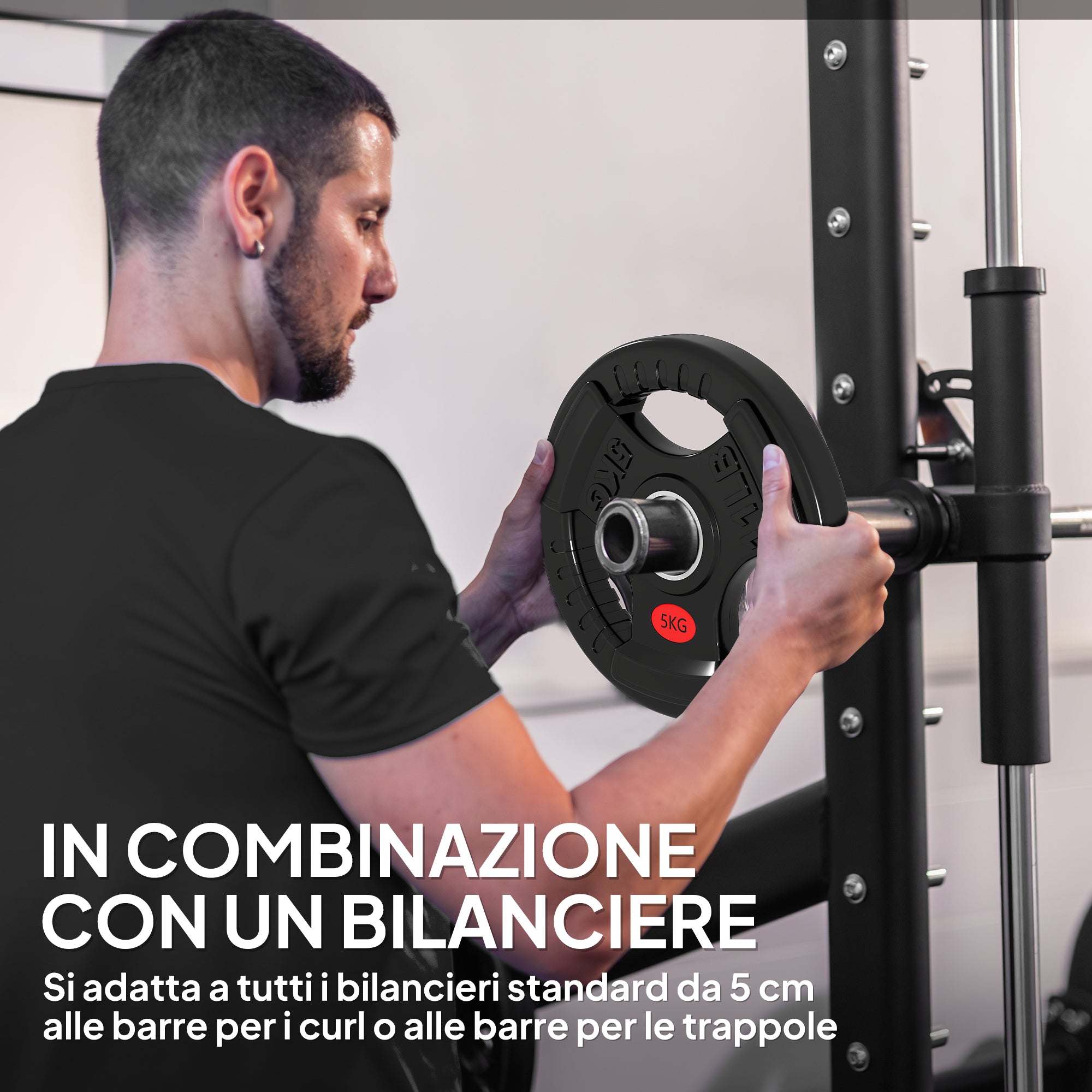 SPORTNOW 2x5 kg Weight Plate Set with 5 cm Hole and 3 Handles, Steel with Plastic Coating, Black