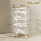 5-Tier Kitchen Cart with 4 Removable Baskets, Metal, PP and Wood, 39.5x24x82 cm, White and Oak