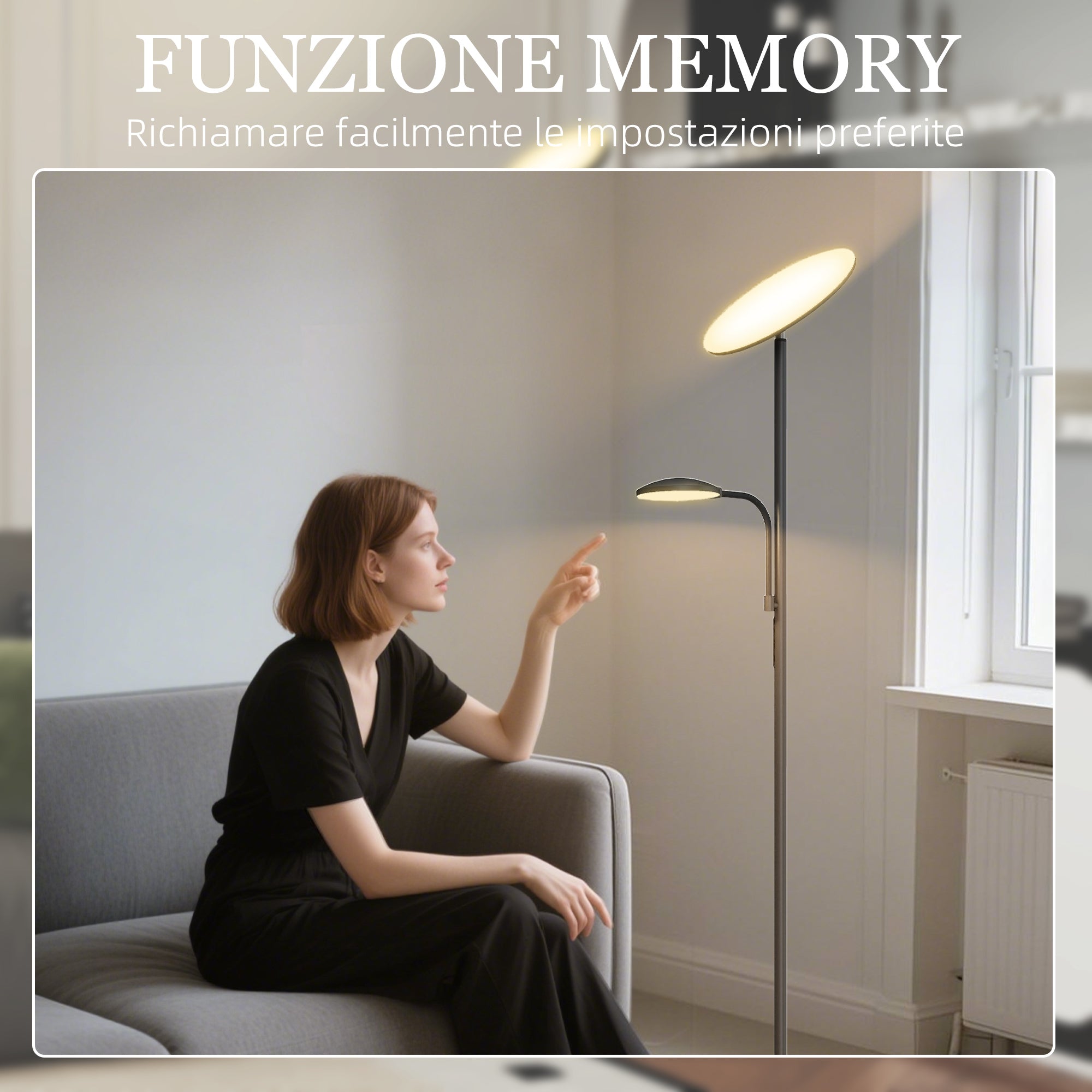 Floor Lamp with 2 Light Points Adjustable to 4 Levels, Temperature 2700K-6500K and Remote Control, Black