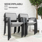 Outsunny Garden Set with Rectangular Dining Table and 8 Stackable Chairs with Armrests, Grey