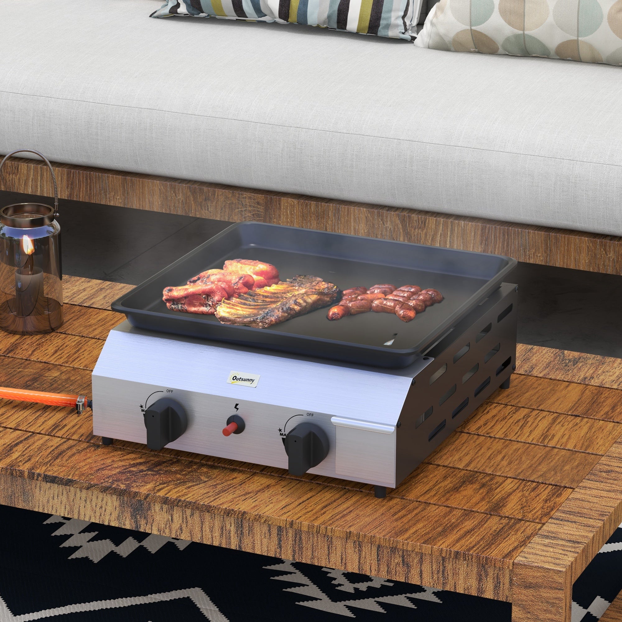 Outsunny gas barbecue plate with 2 burners, non -stick plane and 4.8kw power, silver - Borgè