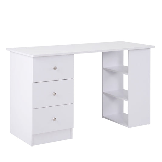 Computer Desk for Bedroom and Office with Drawer Unit and Wooden Storage Shelves 120x49x72cm White - Borgè