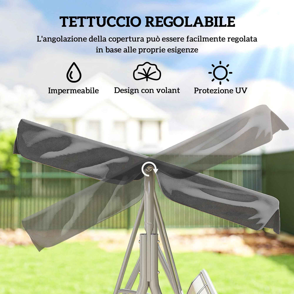 Outsunny 3-Seater Metal Garden Swing with Removable Sun Canopy, 171x108x154 cm, Dark Grey