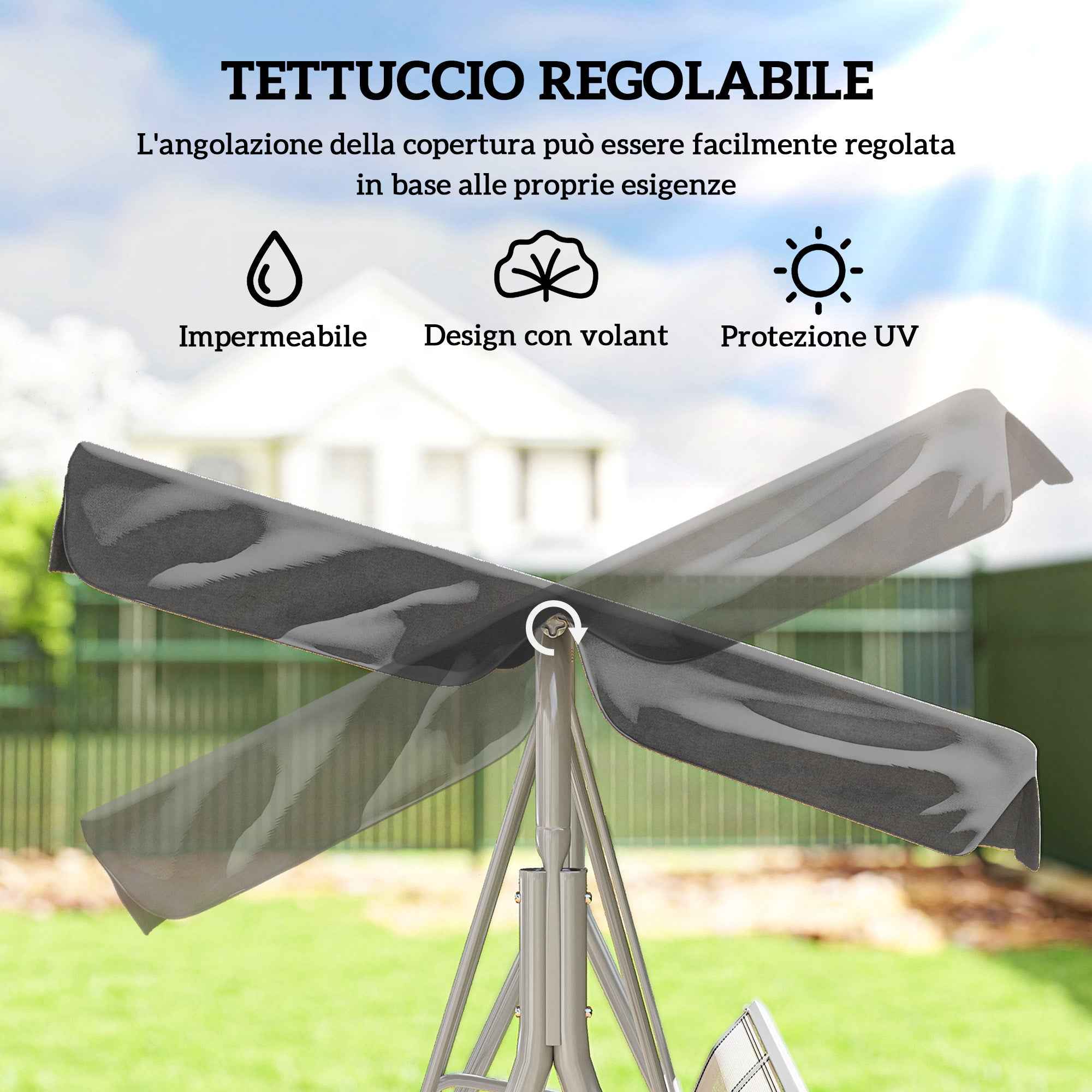 Outsunny 3-Seater Metal Garden Swing with Removable Sun Canopy, 171x108x154 cm, Dark Grey