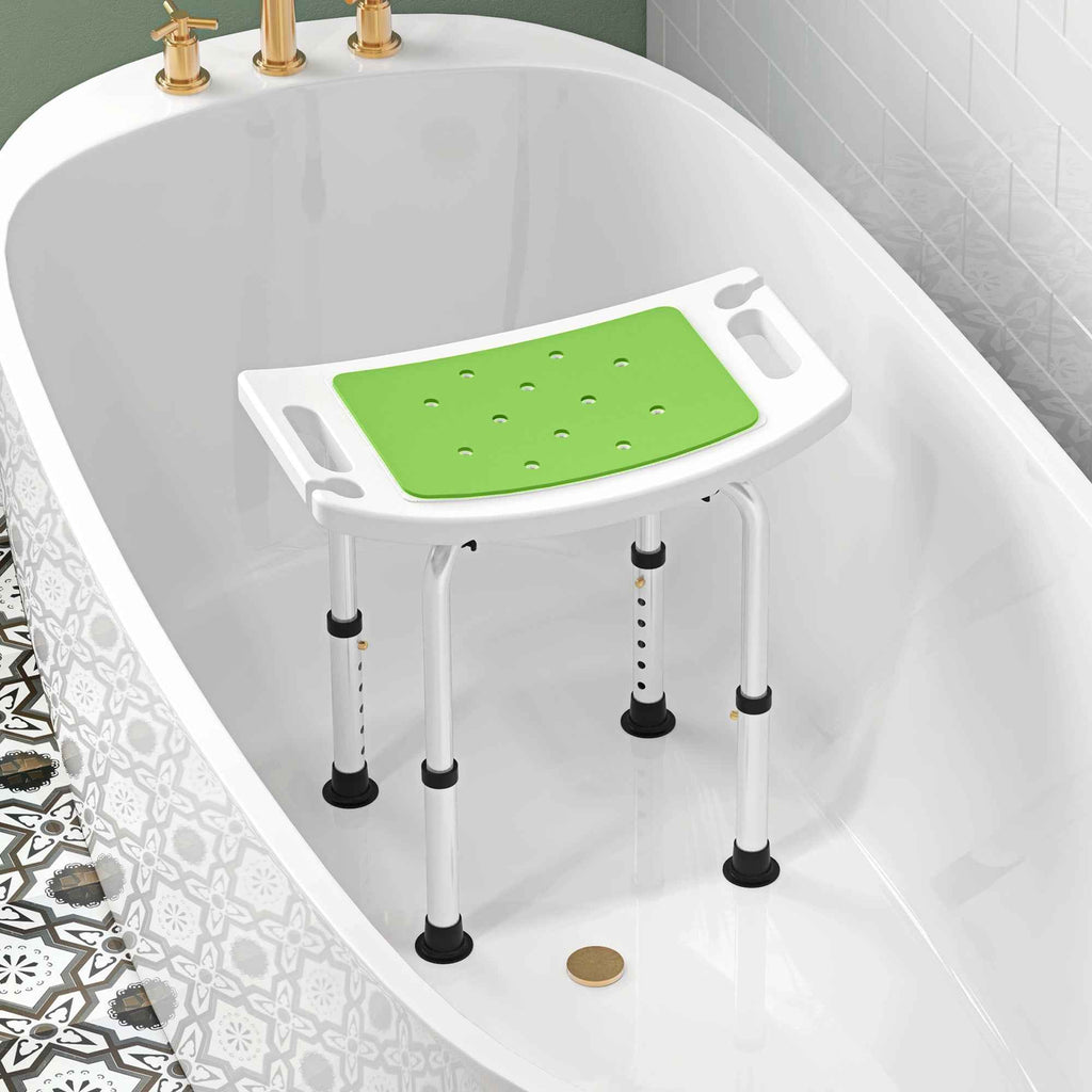 HOMCOM Shower Stool in Aluminum Alloy and Non-Slip Plastic, 6-Level Adjustable Height 39-52cm, Green