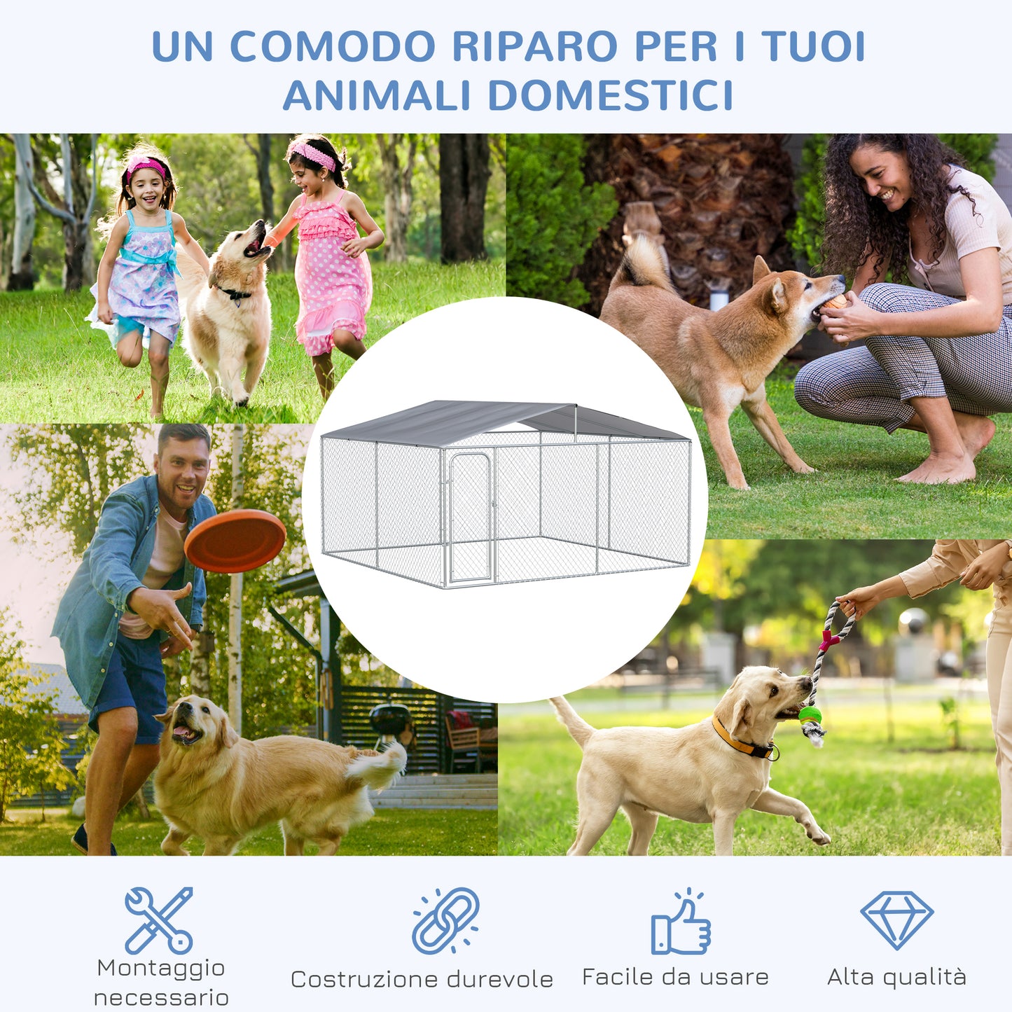 Pawhut Kennel for metal dogs with oxford fabric roof and door with block, 400x230x232 cm - Borgè