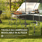 Outsunny Folding and Adjustable Camping Table Set with 4 Chairs and Umbrella Hole, Made of Aluminum and Wood, Black