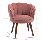 Upholstered Chair with Shell Backrest and Wooden Legs, Velvet Armchair for Living Room and Bedroom, 66x66x78.5cm, Pink