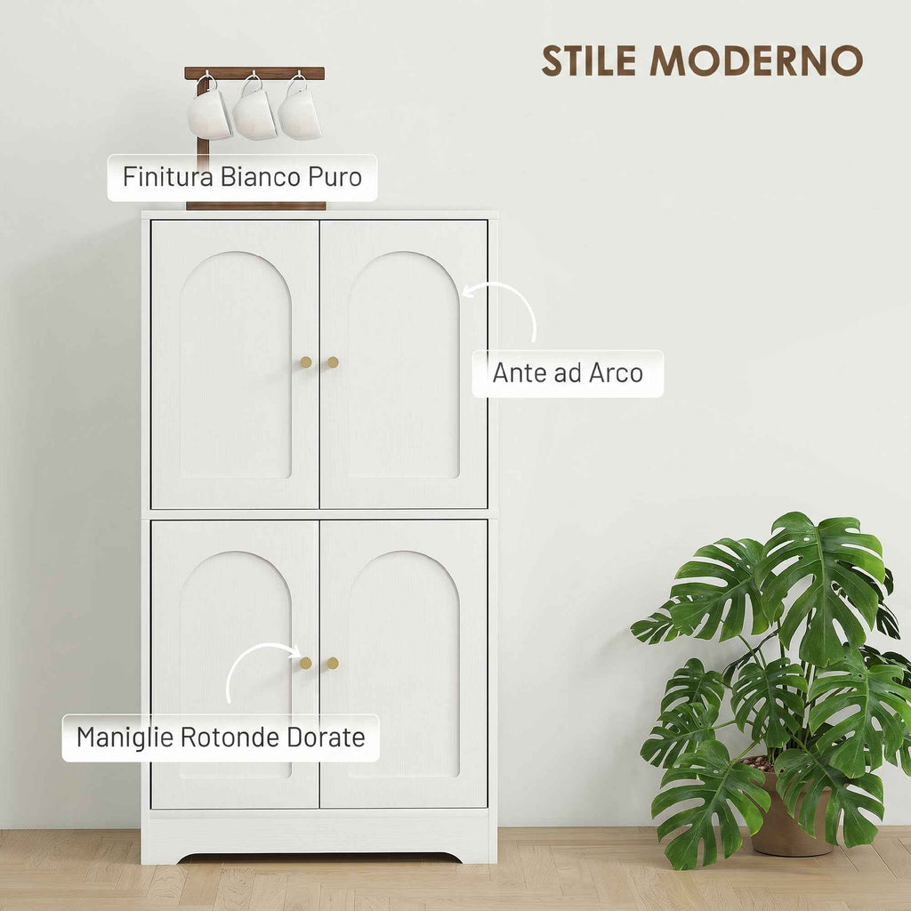 Wooden Kitchen Sideboard with 2 Cabinets, 4 Doors, 2 Adjustable Shelves, for Dining Room, Living Room, White