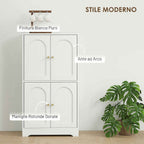 Wooden Kitchen Sideboard with 2 Cabinets, 4 Doors, 2 Adjustable Shelves, for Dining Room, Living Room, White