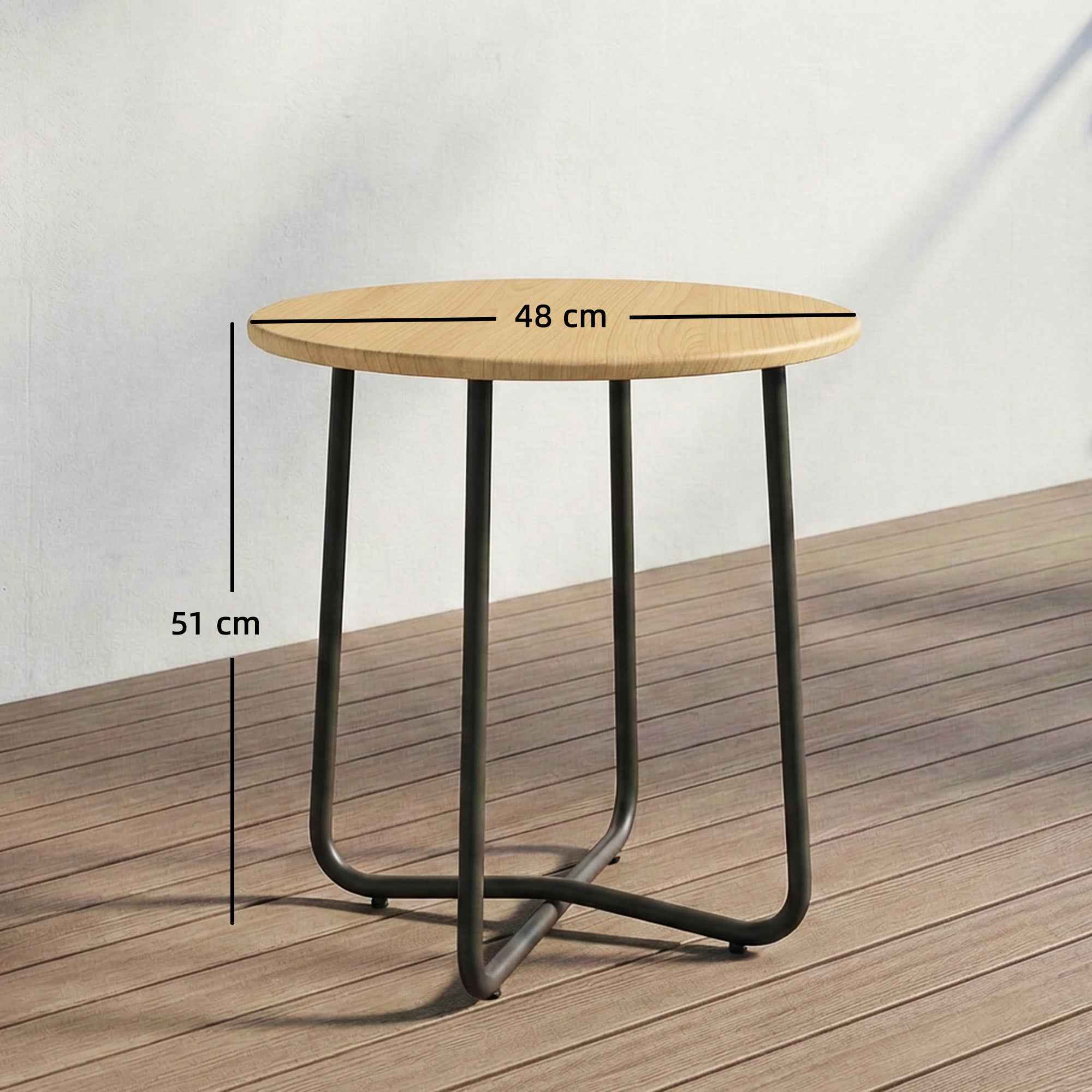 Outsunny Round Metal Garden Table, Ø48x51 cm, Natural Wood Effect