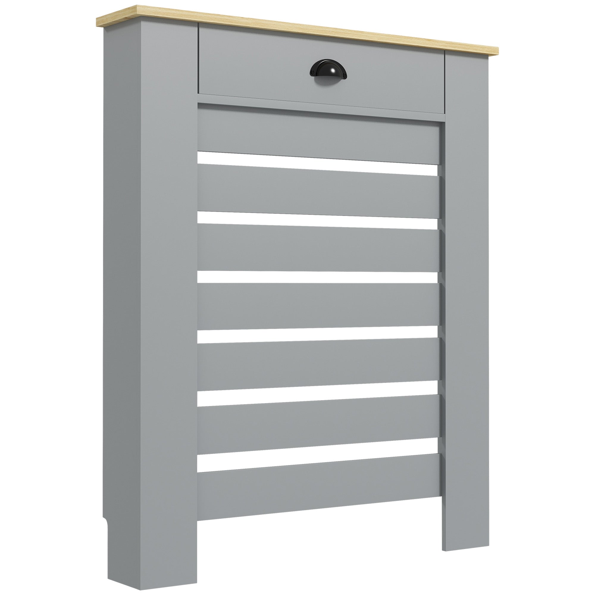 Slatted MDF Radiator Cover, Grid Radiator Cover with Drawer, 78x19x95.5 cm, Grey