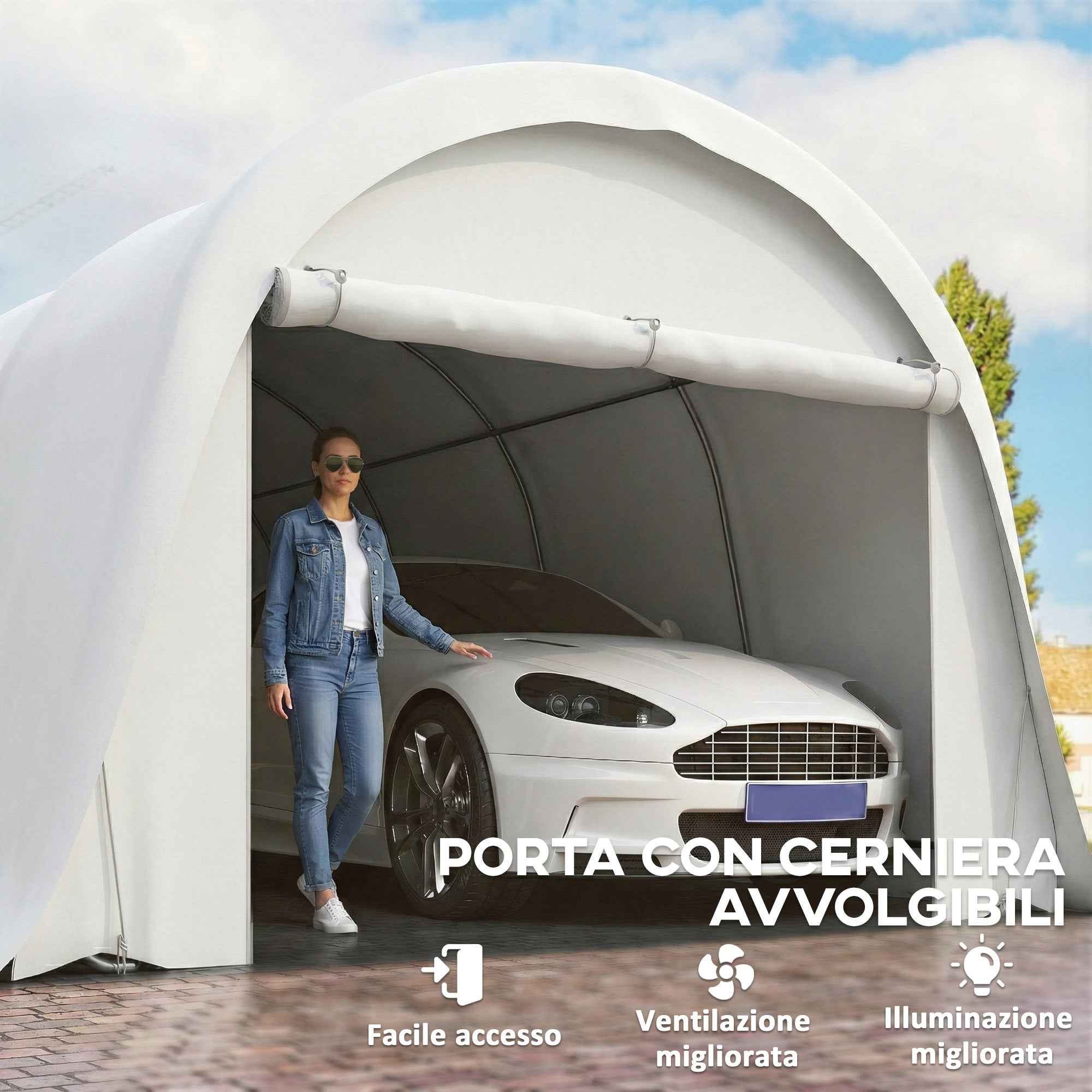 Outsunny Garage Car Awning Outdoor Garage UV50+ Galvanized Frame 3.6x7.2 m Cream