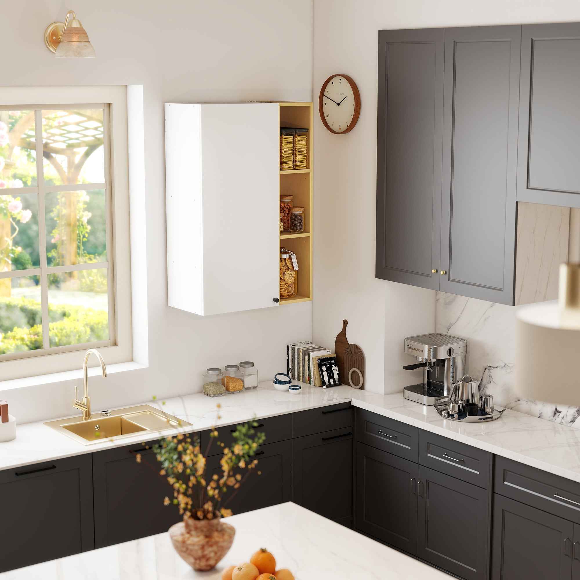 HOMCOM Wall-Mounted Bathroom Cabinet with Adjustable Shelves and 3 Open Shelves, 59.5x30x90 cm, White and Wood