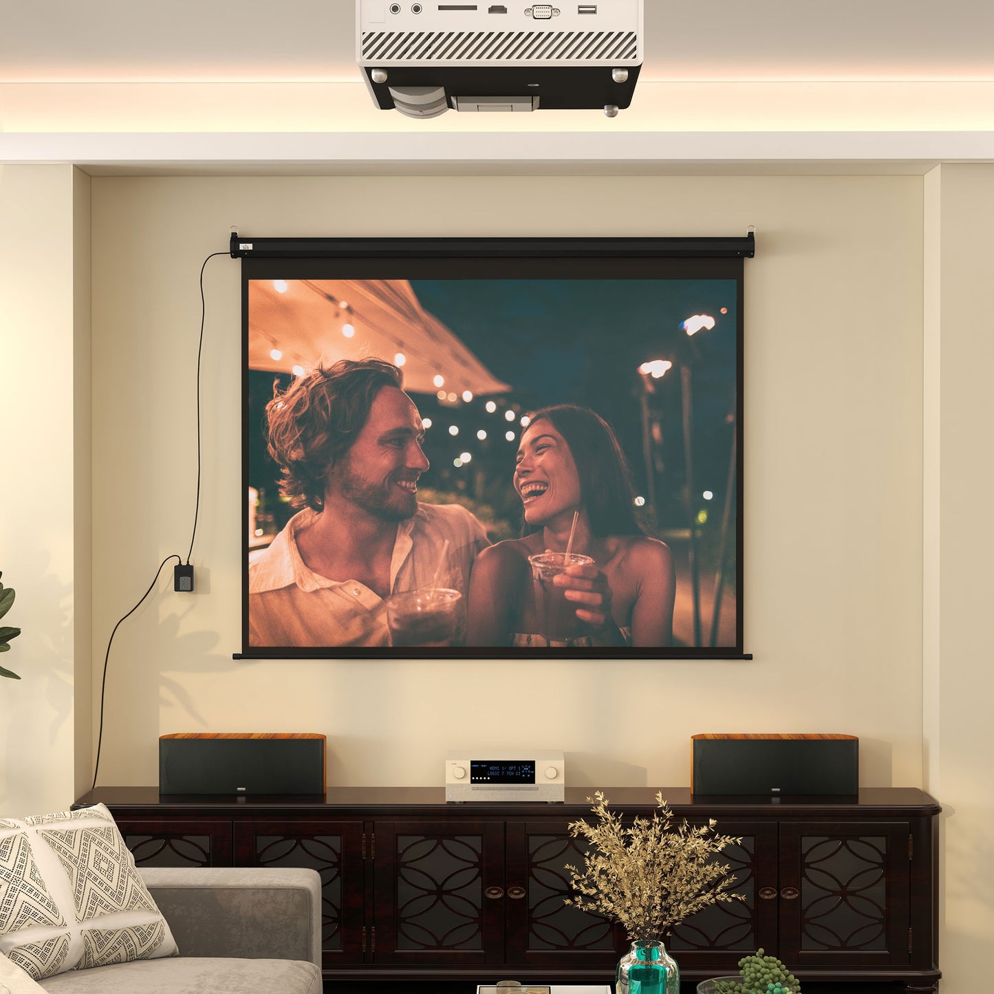 Projector Screen 100"  4:3 Format Adjustable with Remote Control, 203x152cm, Black