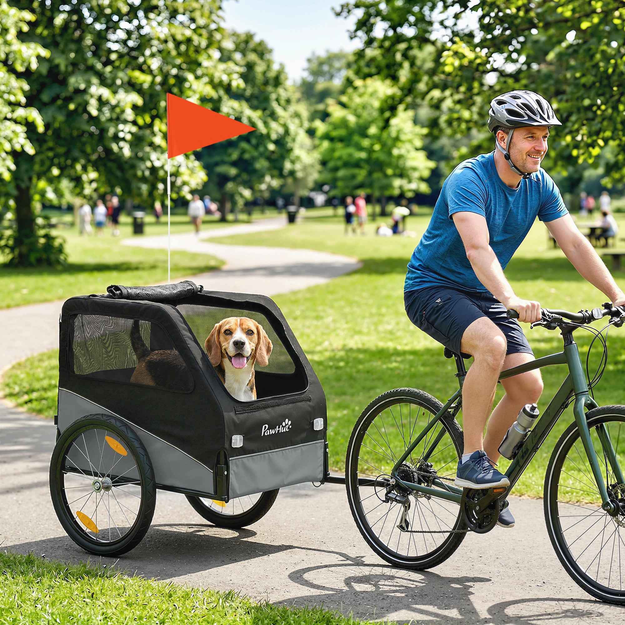 PawHut Folding Metal Dog Bike Trailer with 600D Oxford Fabric and Removable Cover, Grey