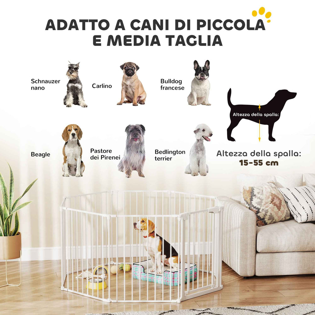 PawHut 8-Panel Modular Dog Playpen with Automatic Closure, Made of Steel and ABS, 61x3x75 cm, White