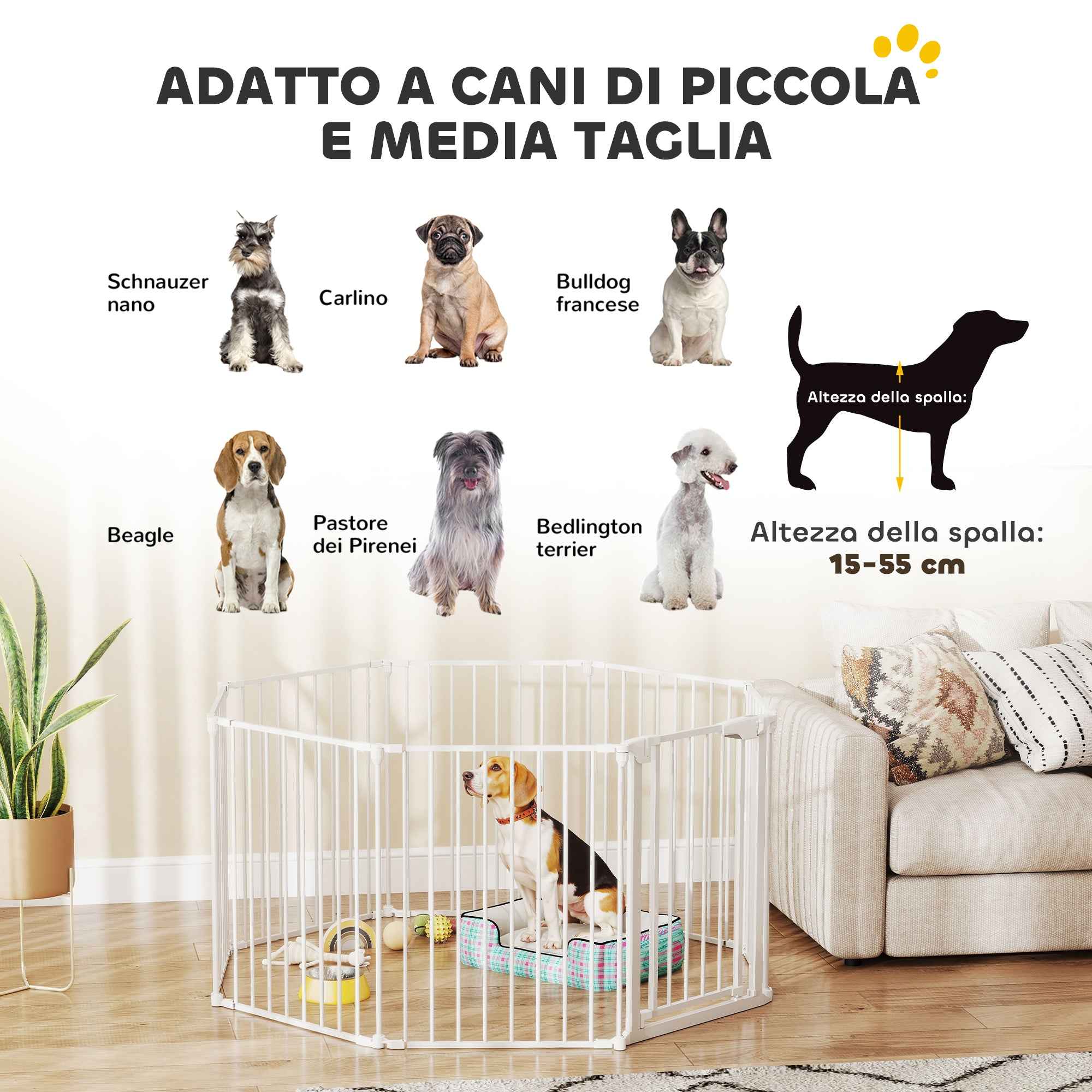 PawHut 8-Panel Modular Dog Playpen with Automatic Closure, Made of Steel and ABS, 61x3x75 cm, White