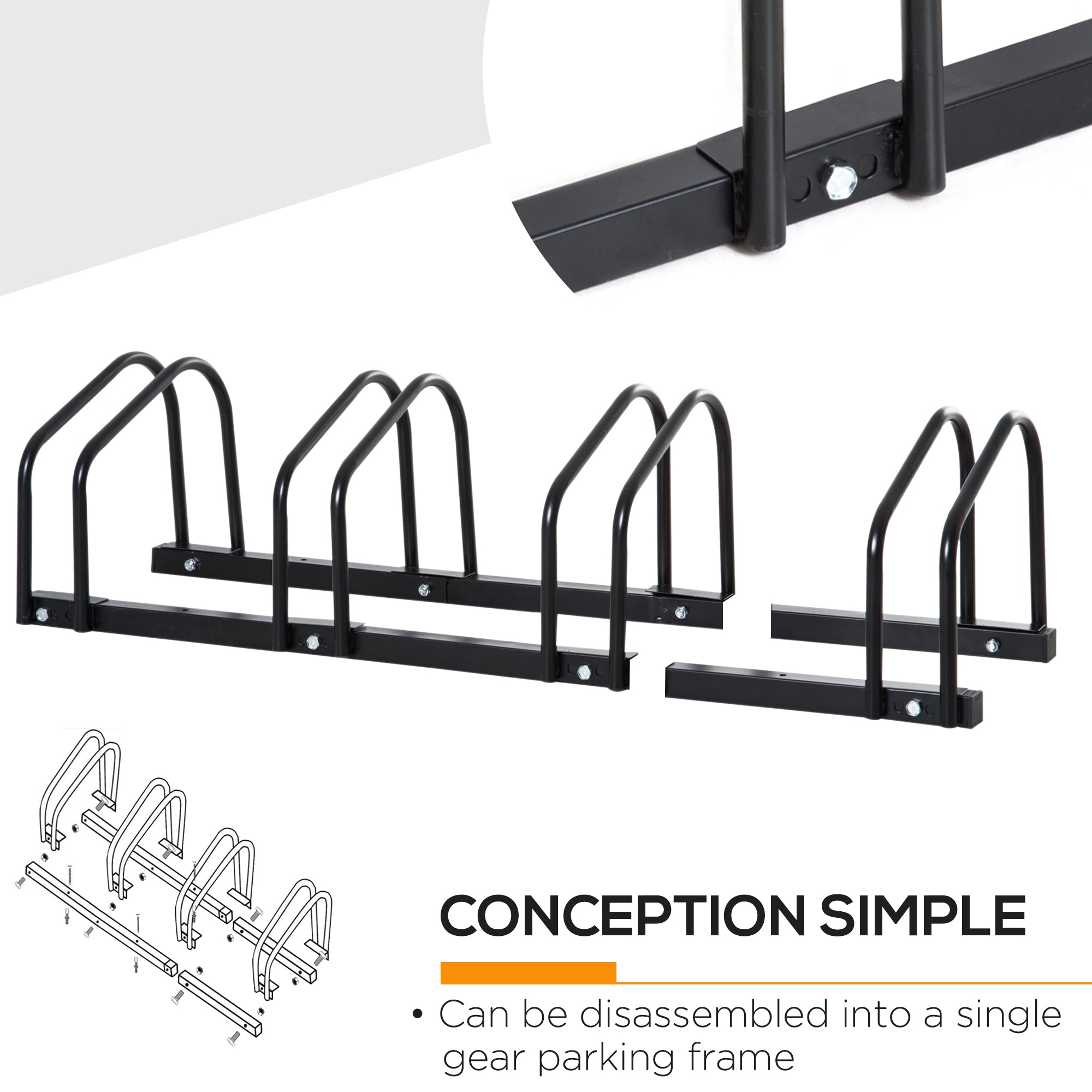 HOMCOM Bicycle Parking Rack for 4 Steel Bicycles, 110x33x27 cm, Black - Borgè