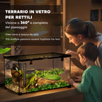 Raised Terrarium for Reptiles with Lock and Thermometer, in Glass and Metal Mesh, 50x30x25 cm, Black