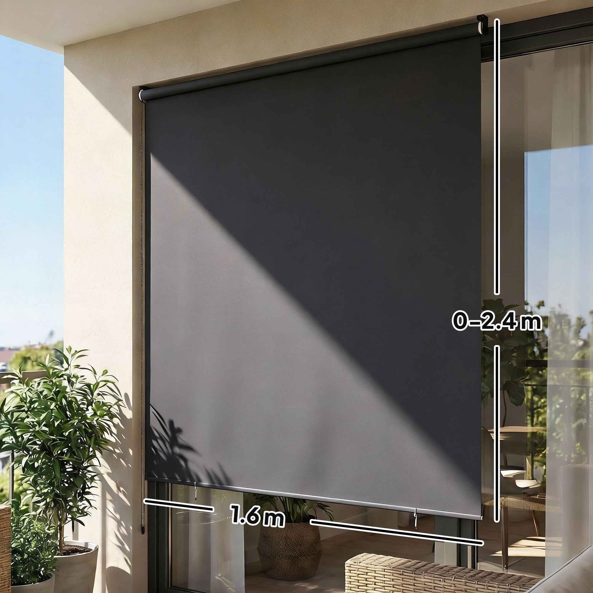 Outsunny Anti-UV Polyester Roller Blind with Chain, 240x160 cm, Dark Grey