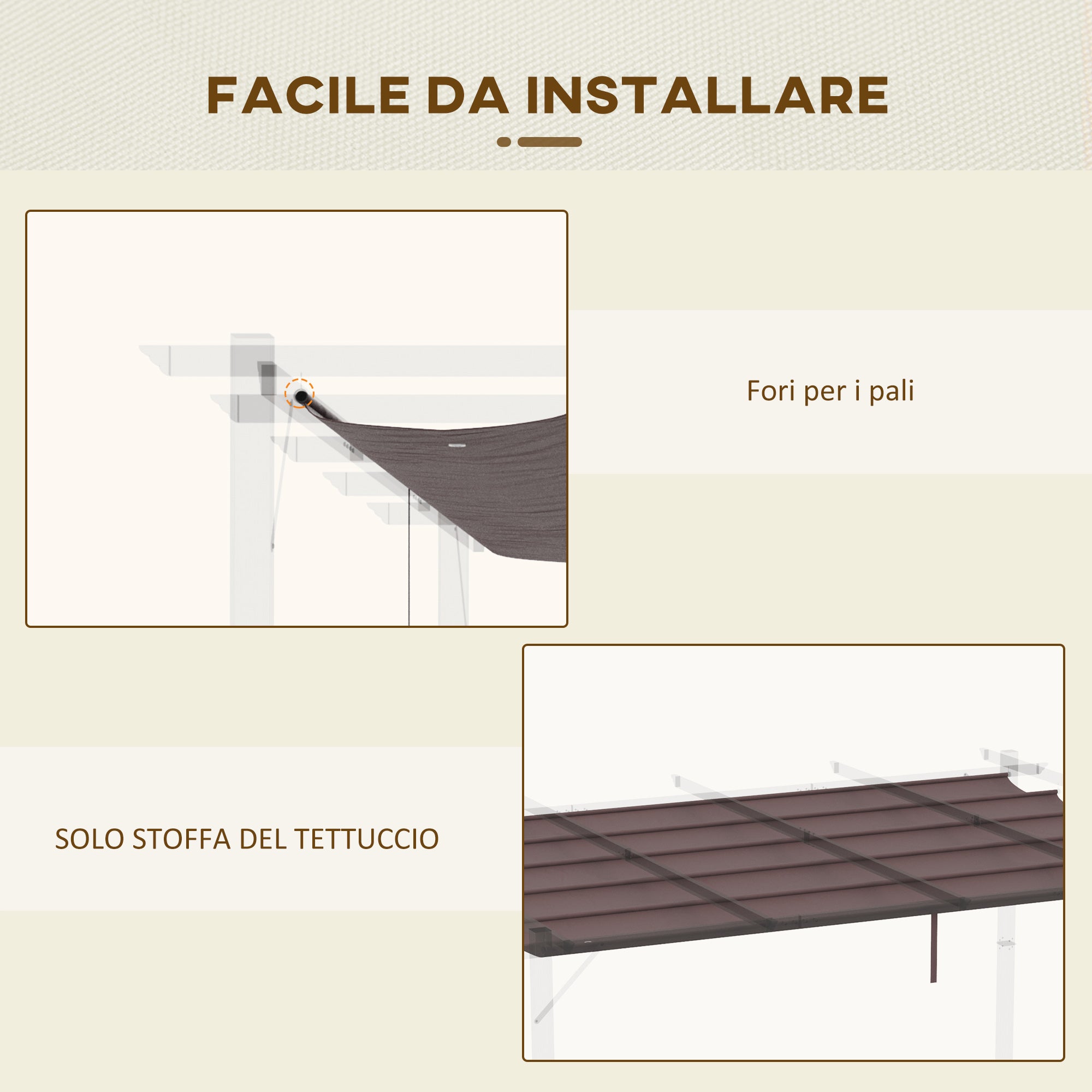 Pergola Gazebo Cover 4x3 m Breathable Polyester Coffee with 10 Drainage Holes (COVER ONLY)
