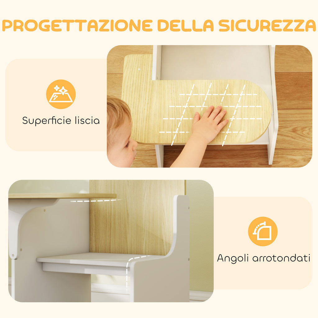 AIYAPLAY Children's Table and Chair Set for 3-5 Years Old in MDF Wood with Heart Patterns, Integrated Storage, White