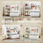 Toy Storage Shelf with 6 Baskets, 3 Shelves and Bottom Box, Made of Wood, Plastic and Steel, 100x30x80 cm, White