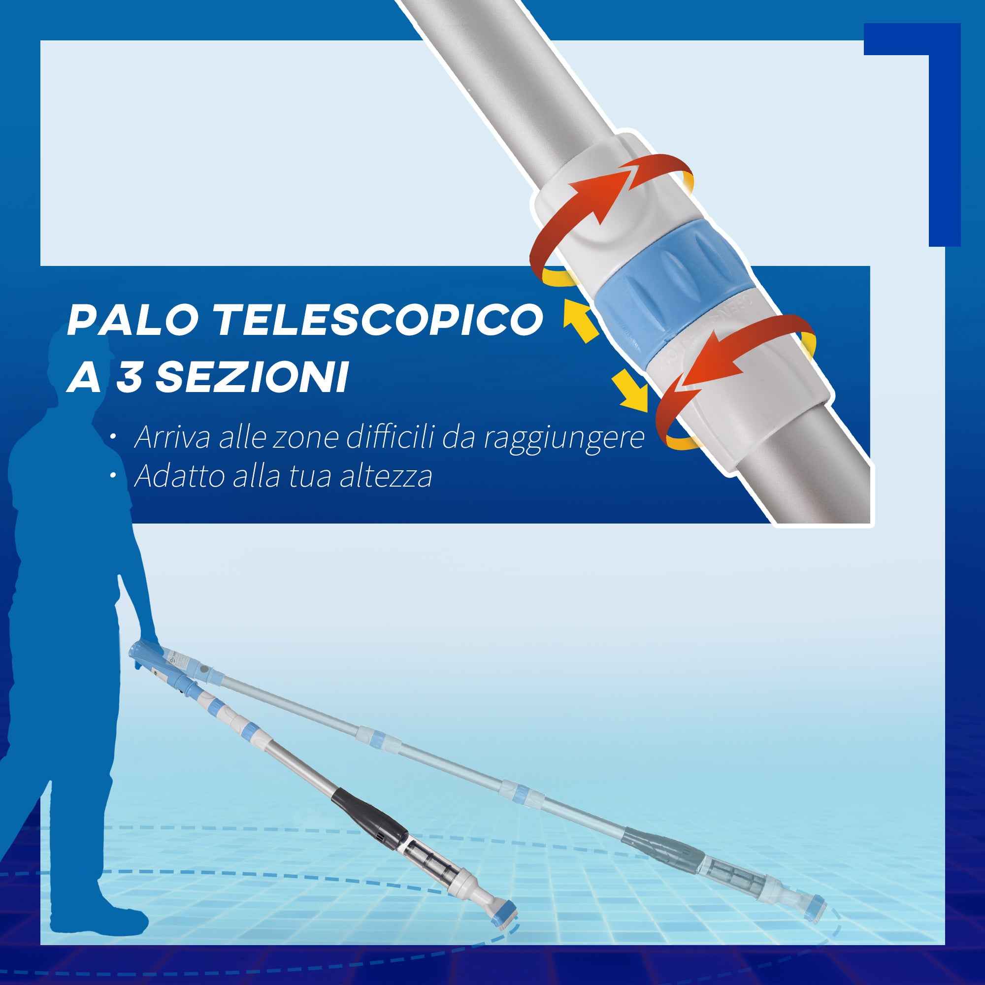 Outsunny Portable and Cordless Pool Vacuum Cleaner with 3-Tier Pole, Ø6x106-162 cm, Blue and White