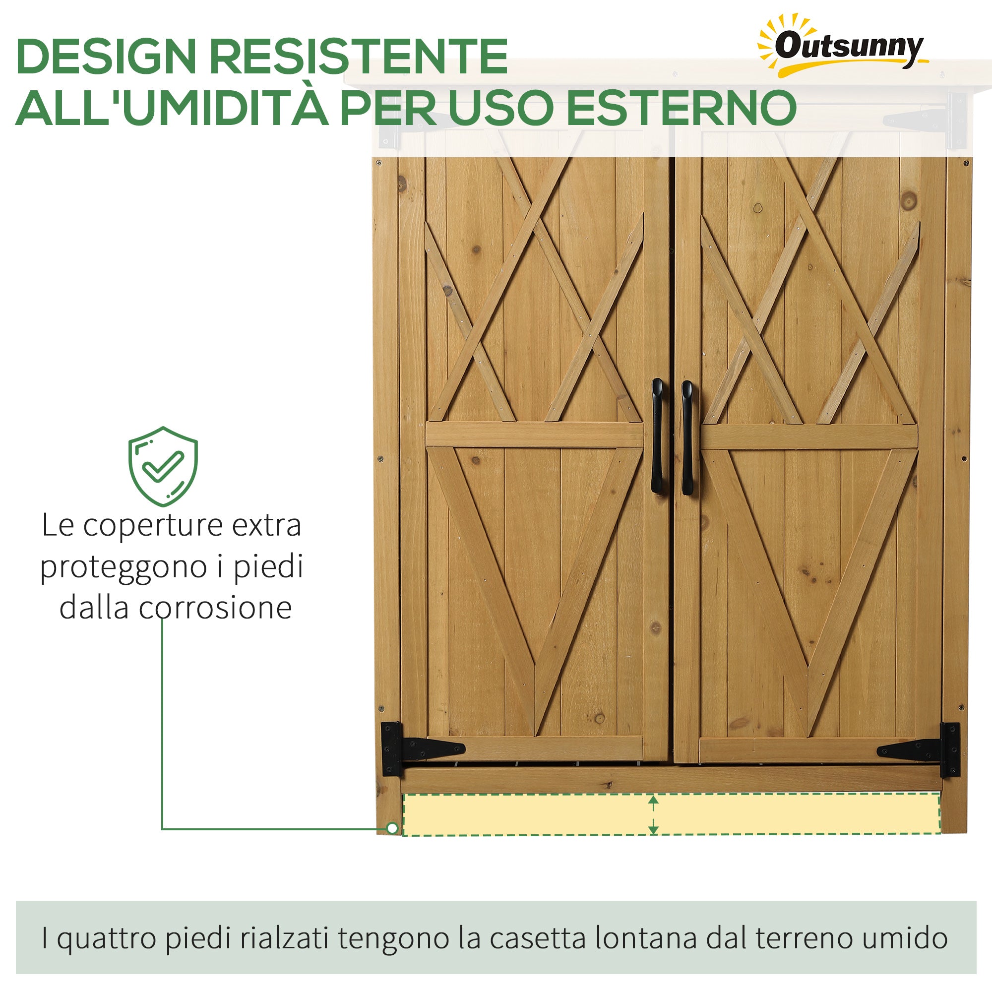 Wooden Garden Cabinet Tool Storage with 2 Doors and 4 Shelves, Sheet Metal Top, 75x40x90 cm
