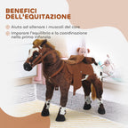 Rocking Horse for Children 2+ Years with Nitrite, Saddle and Stirrups, Plush and Metal, 85x28x60 cm, Brown