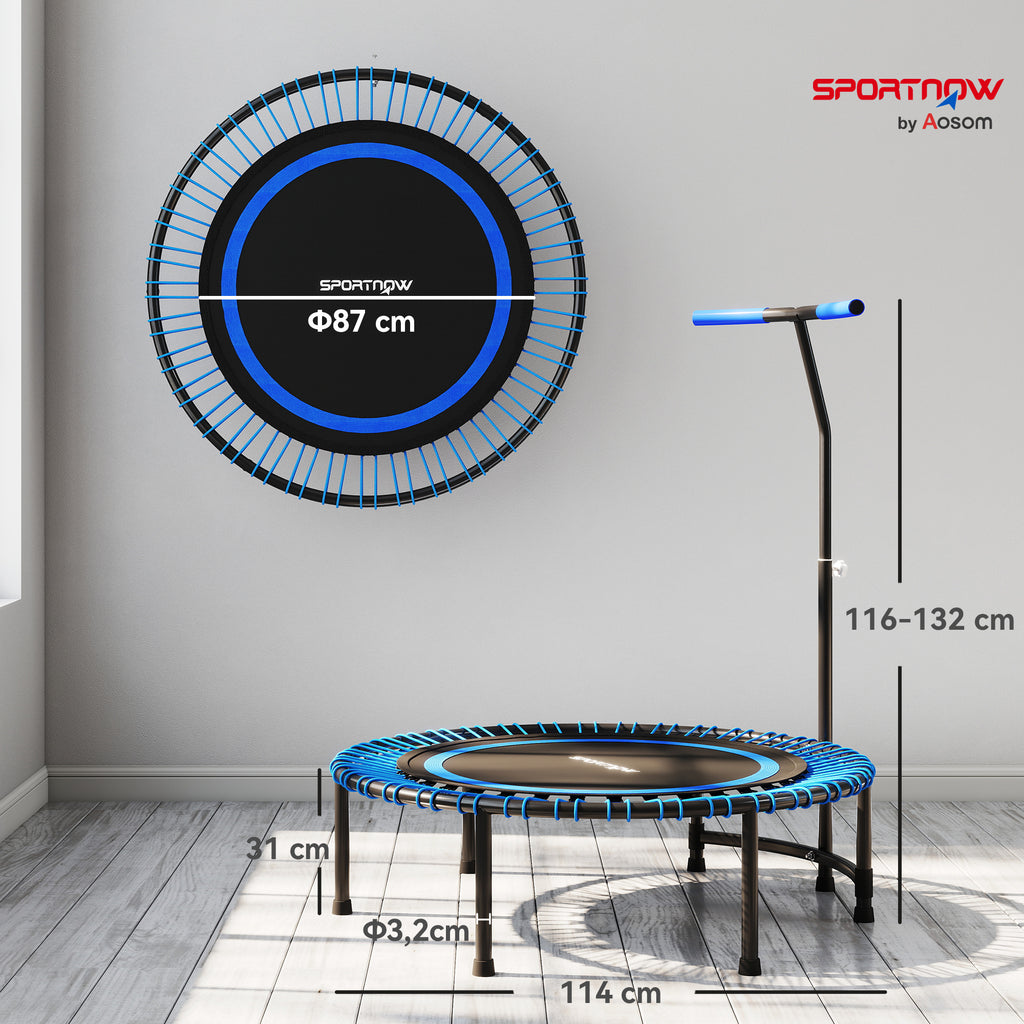 SPORTNOW Fitness Trampoline Ø145 cm with 5-Position Adjustable Handlebar, 36 Bungee Springs and 200 kg Capacity, Blue