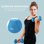 SPORTNOW Set of 2 2x6kg Hexagonal Dumbbells in Metal and Plastic with Non-Slip Grip, 22x10x10 cm, Light Blue
