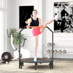 HOMCOM Mini Fitness Trampoline Ø114 cm Foldable with Height-Adjustable Handlebar, Orange and Black