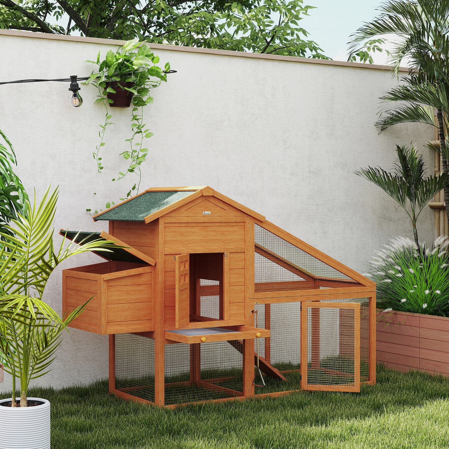 Garden Chicken Coop for 1-2 Chickens with Brooding Area, House and Open Space, Made of Wood and Metal, 179x67x115 cm