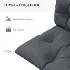 Set of 3 Garden Cushions for Sofas and Pallets in Polyester with Thick Padding, Charcoal Gray - Borgè