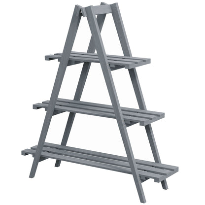 Vertical Plant Holder 3 Levels with Slats, in Fir Wood, 100x36x112 cm, Gray - Borgè