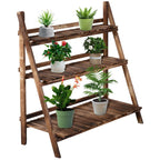 Folding Plant Stand Fir Wood Plant Pot Holder with 3 Tiers Outdoor Plant Shelf Flower Stand 100x37x93cm - Borge' Group Limited