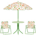 Garden Set for Children 2-5 Years with Round Table, 2 Folding Chairs and a Parasol, Green