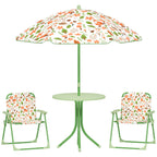 Garden Set for Children 2-5 Years with Round Table, 2 Folding Chairs and a Parasol, Green