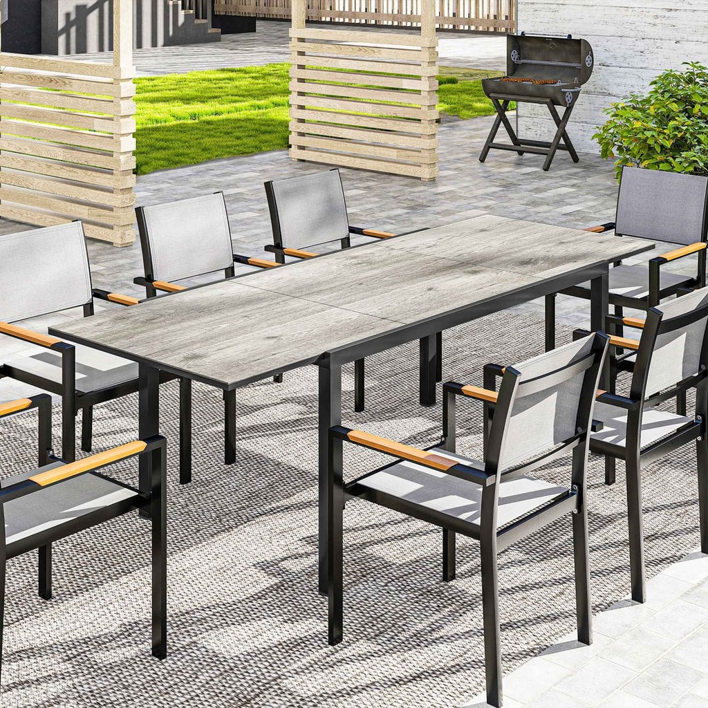 Outsunny Extendable Garden Table Outdoor Table 6-8 People Aluminum Edge and Steel Frame 160/240cm Gray