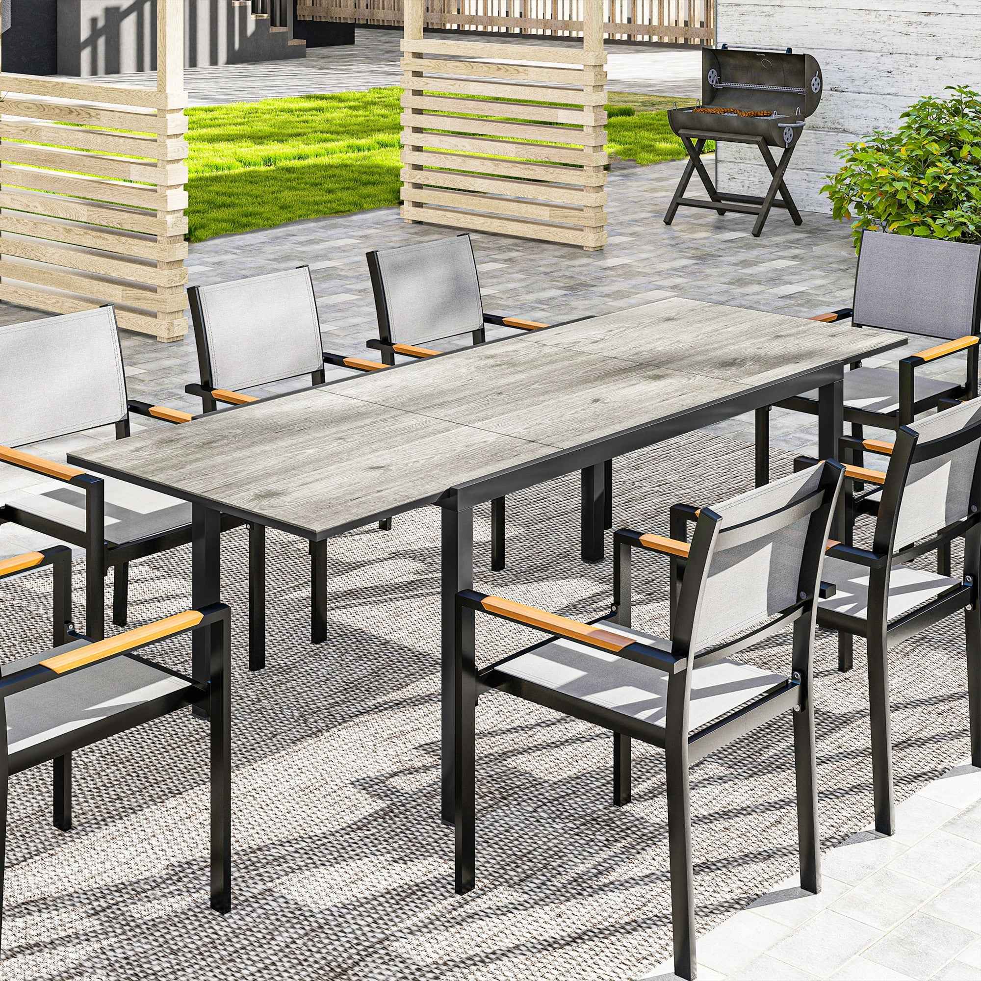 Outsunny Extendable Garden Table Outdoor Table 6-8 People Aluminum Edge and Steel Frame 160/240cm Gray