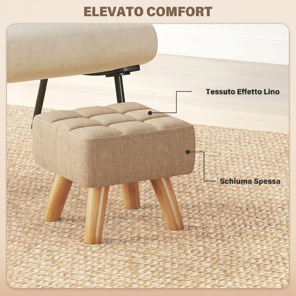 HOMCOM Linen-Effect Fabric Footstool, 27x27x26 cm, Rubber Wood Legs, Load Capacity up to 110 kg, Brown