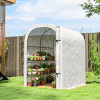 Outsunny Garden Greenhouse with 2-Tier Shelves and Roll-Up Door, Steel and PE, 123x187x189 cm, White