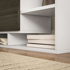 TV Cabinet with Wall Shelf, Open Shelves and Wooden Cabinet, Black and White