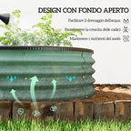 Outsunny Set of 2 Raised Garden Beds in Galvanized Metal with Rubber Edge and Modular Design, 135x90x30 cm Green