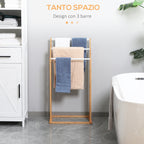 3-Bar Bamboo Towel Rack, Lightweight and Portable Design, 48x25.8x94 cm, Wood Color