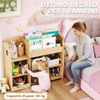 Toy Storage Shelf for Children Ages 3-8 with Open Shelves and Compartments, Wooden, 92x29x79 cm, Wood Color