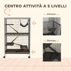 Rodent Cage with 4 Multi-Level Entrances and Hammock, Metal and PP, 80x52x128 cm, Silver and Grey