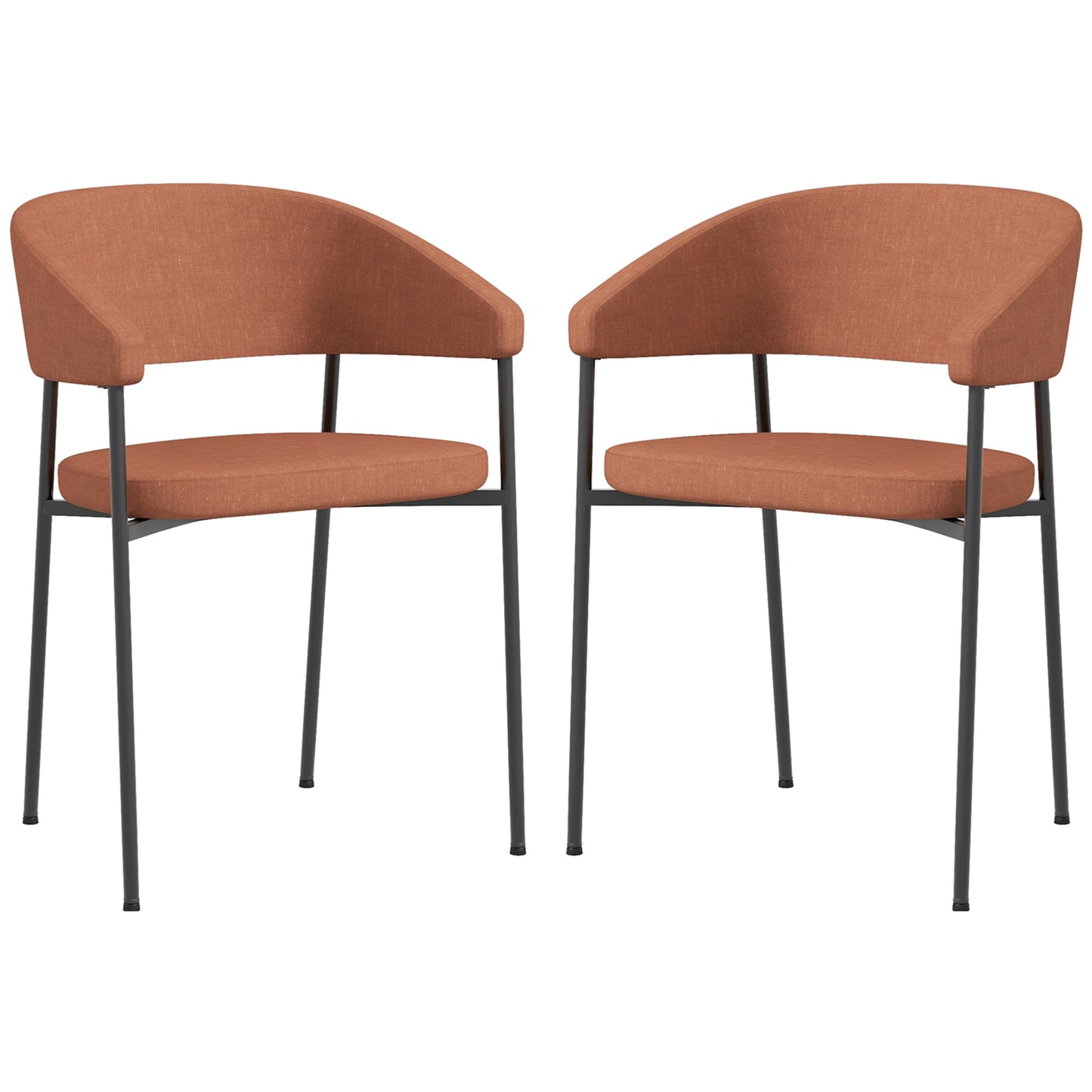 HOMCOM Set of 2 Padded and Monobloc Dining Chairs, in Linen Effect Fabric and Steel, 59x56x78 cm, Orange - Borgè